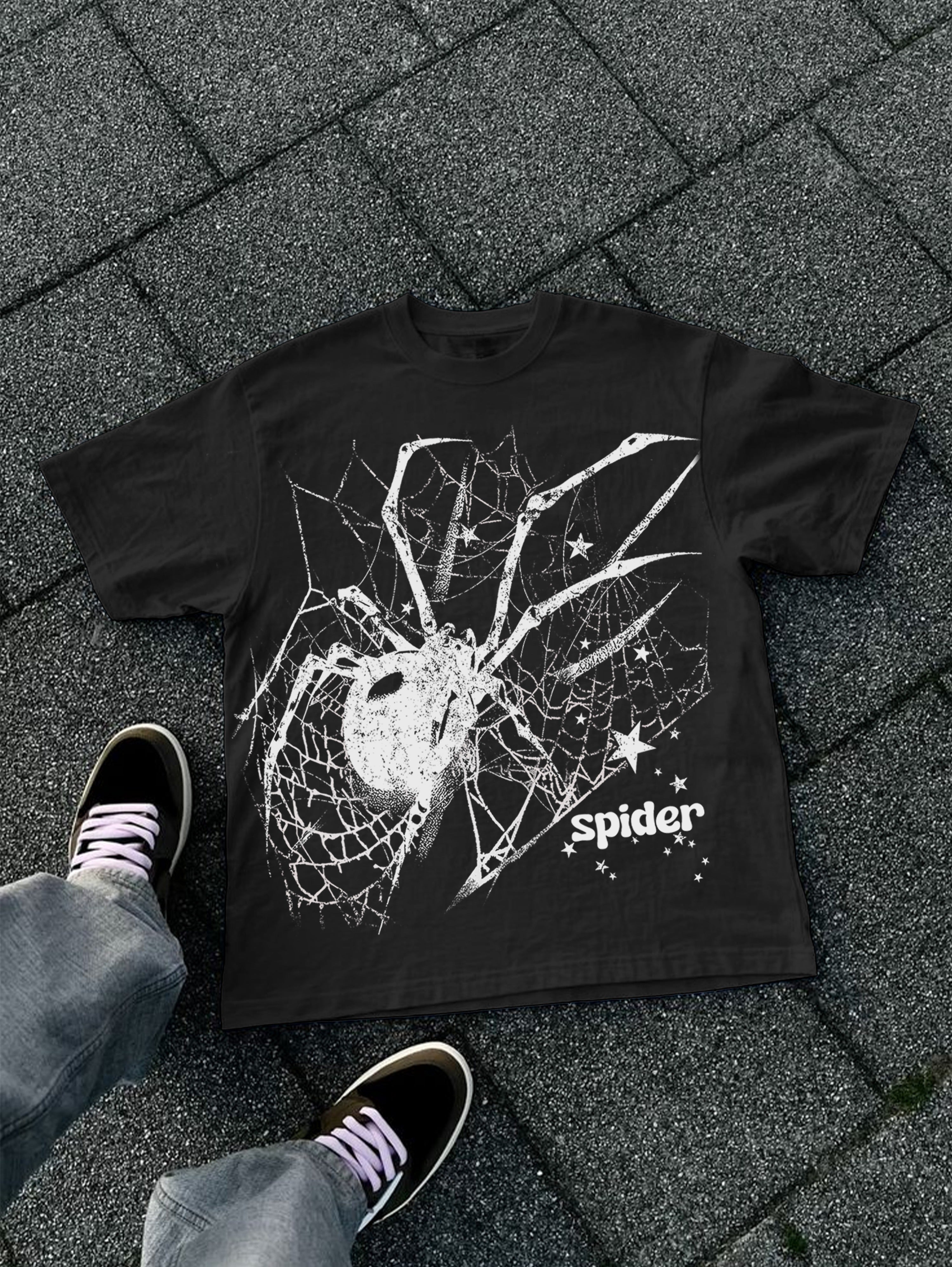 Spider Web Stars Graphic Cotton T-shirt