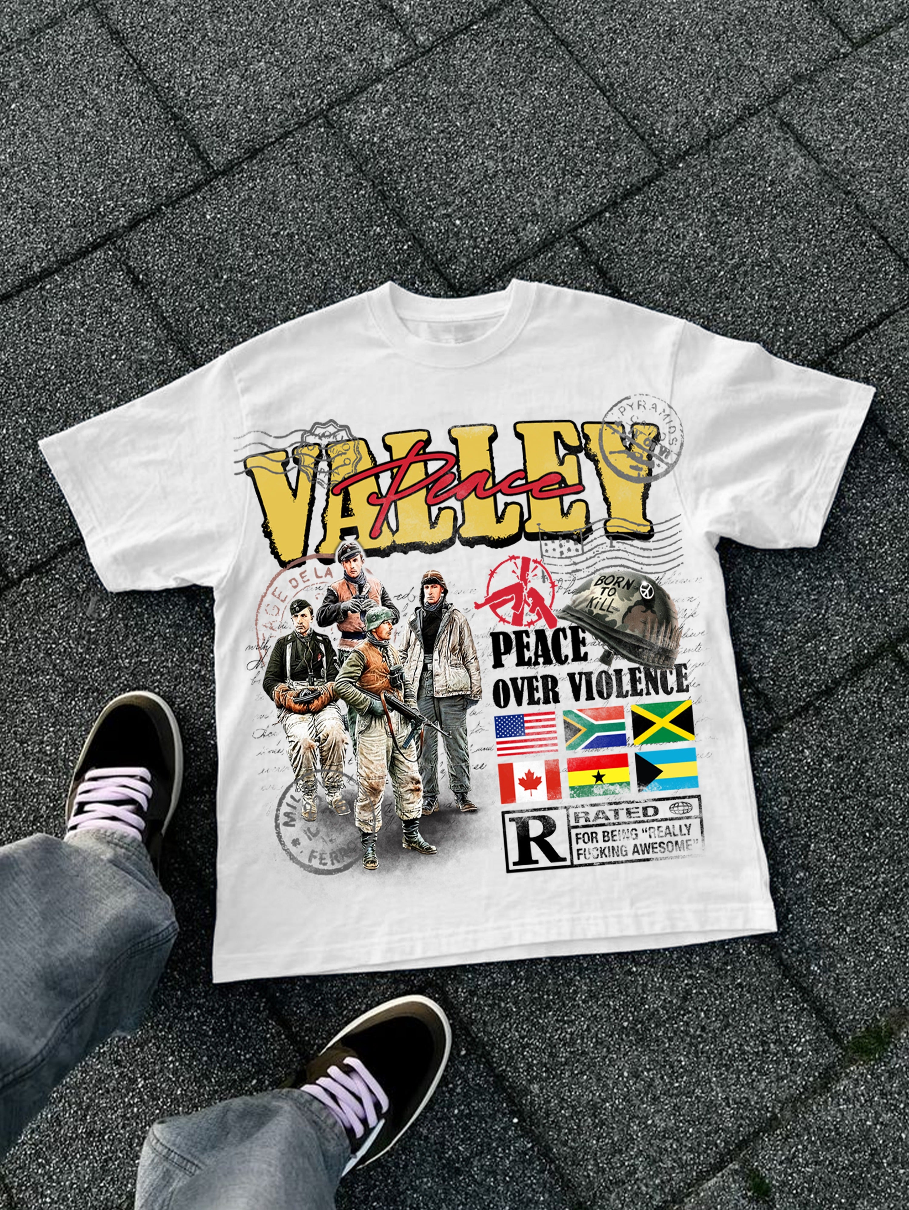 Peace Over Violence War Figures Vintage Graphic Cotton T-shirt