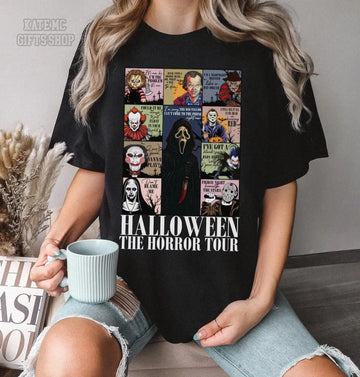 Halloween Horror Tour T-Shirt – Scary Movie Villains Graphic Tee for Men & Women & Kid