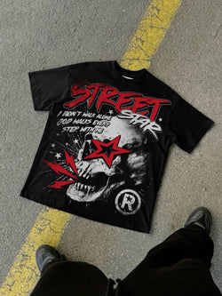 Street Star Skull Stars Vintage Graphic Cotton T-shirt