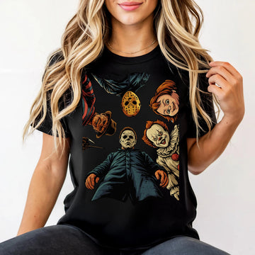 Halloween Horror Villains T-Shirt – Scary Movie Characters Graphic Tee for Men & Women &Kid