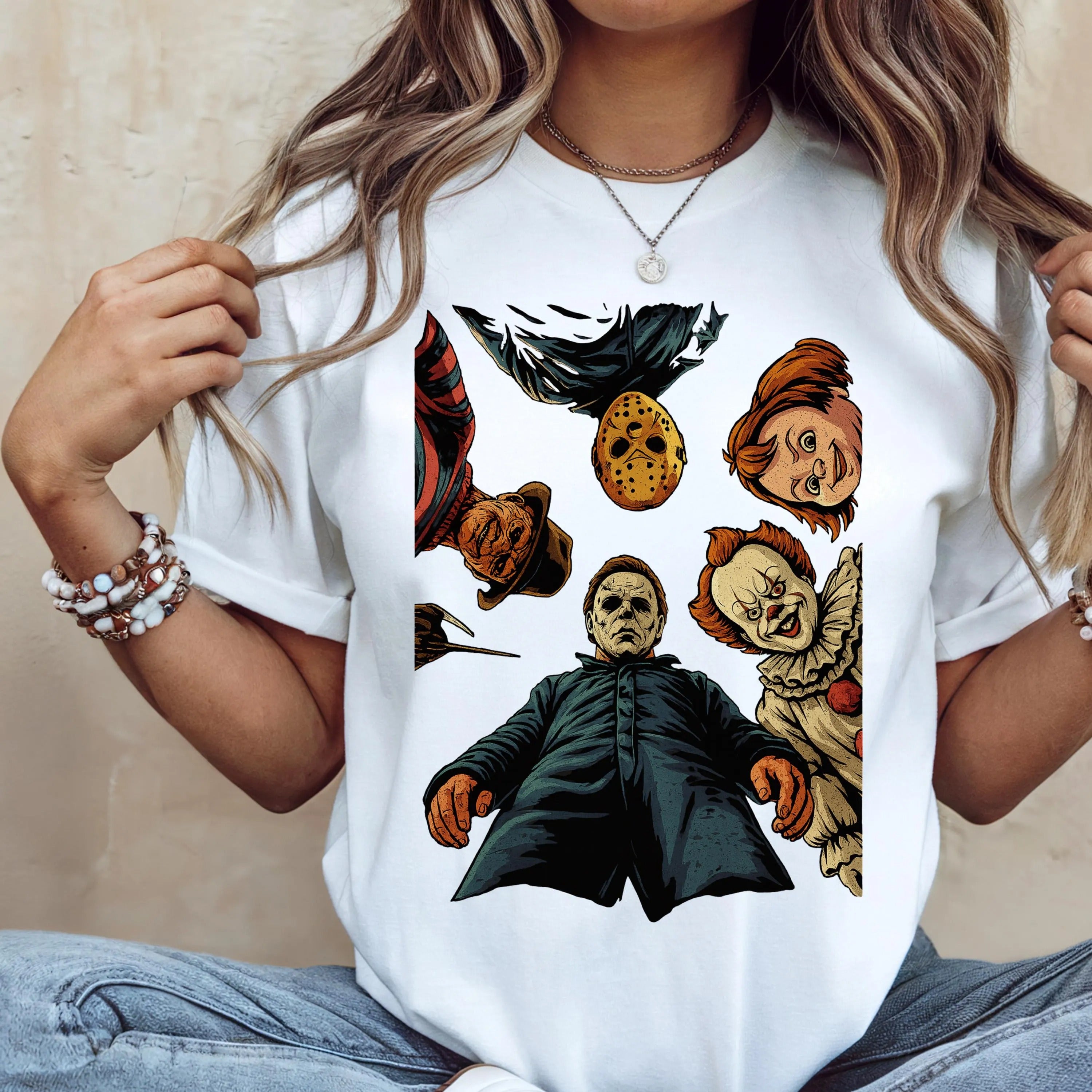 Halloween Horror Villains T-Shirt – Scary Movie Characters Graphic Tee for Men & Women &Kid