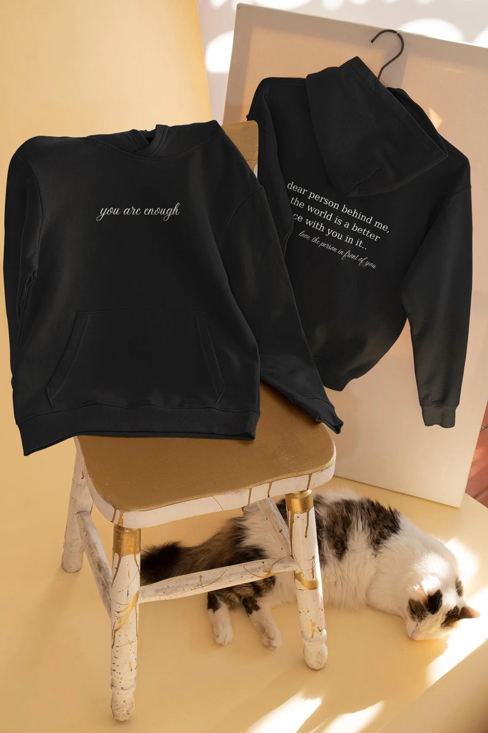 You Are Enough Hoodie – Inspirational Quote Black Unisex Sweatshirt