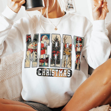 Merry Christmas Sweatshirt – Vintage Holiday Graphic Pullover for Women & Men & Kid