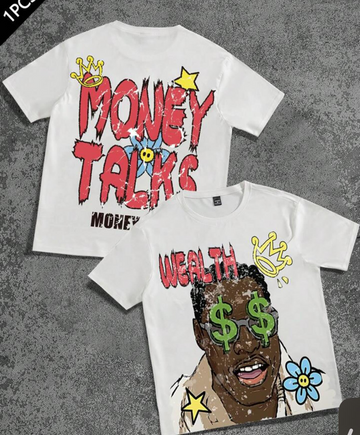 “WEALTH. MONEY TALK” – Unisex Y2K Graphic Tee | Kids & Adult Sizes | 100% Cotton | Harajuku Streetwear