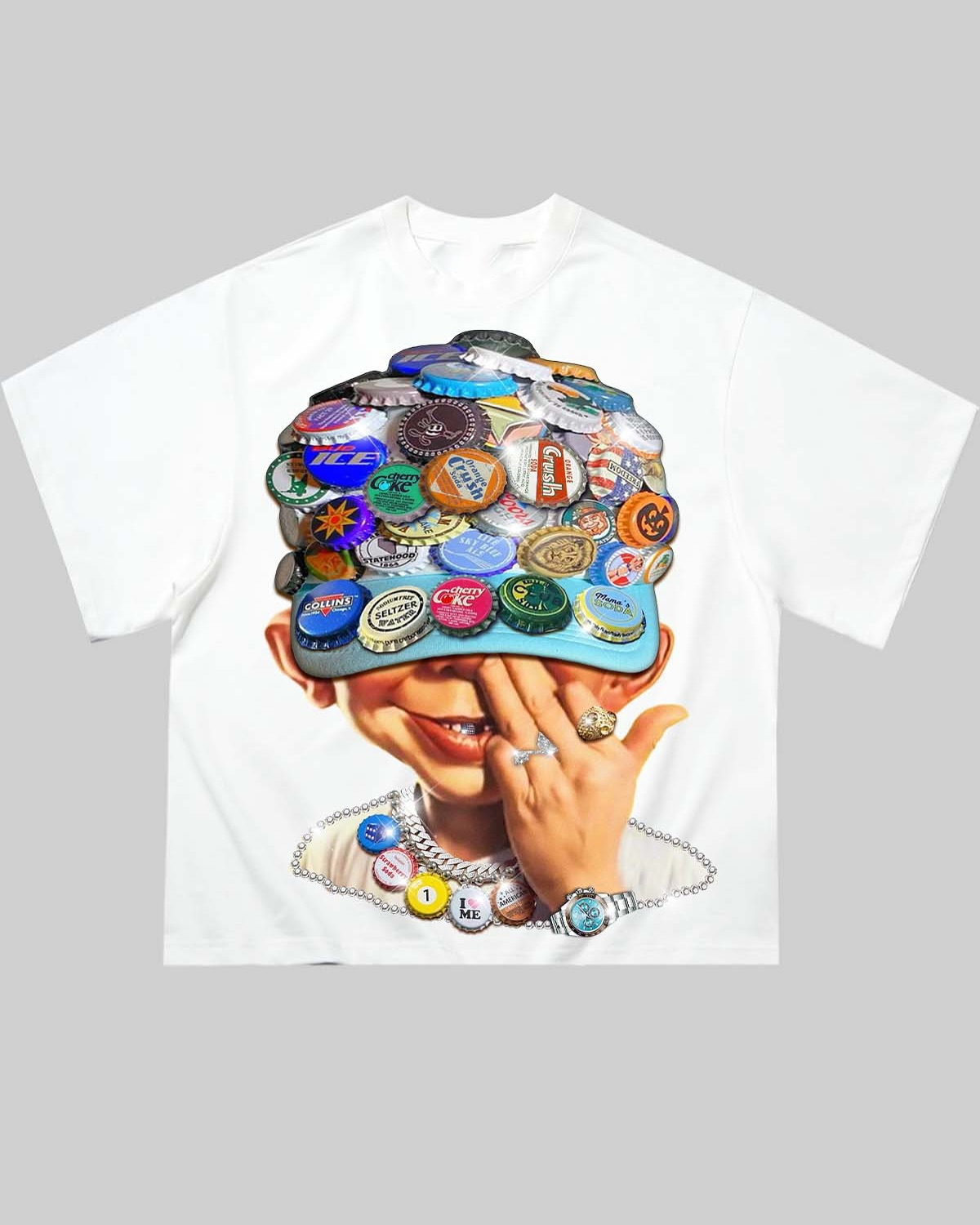 "Bottlecap Boy” – Unisex Y2K Graphic Tee | Kids & Adult Sizes | 100% Cotton | Harajuku Streetwear