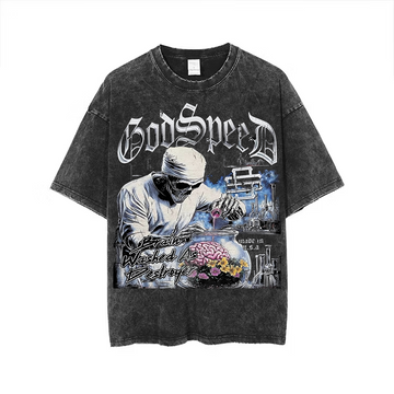Vintage Graphic"BRAIN WASHED AS DESTROYER" Tops Wash Tshirt streetwear, Y2K style Casual Cotton Classic Crewneck DesignTees