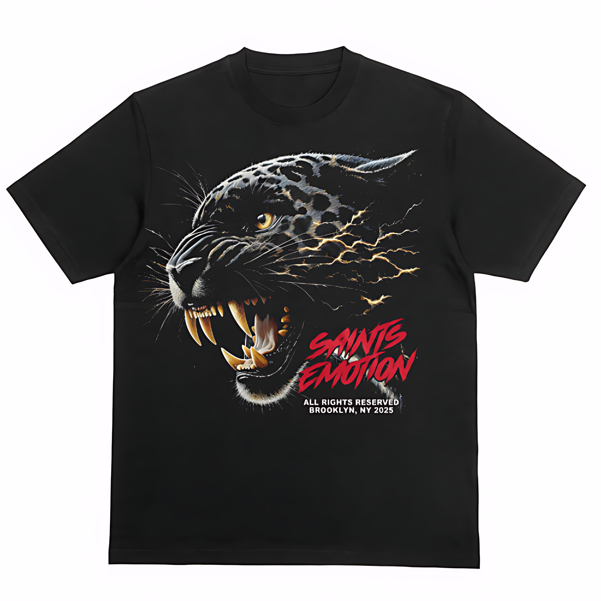 Saints Emotion Panther Graphic Tee – Fierce Black Leopard Streetwear T-Shirt