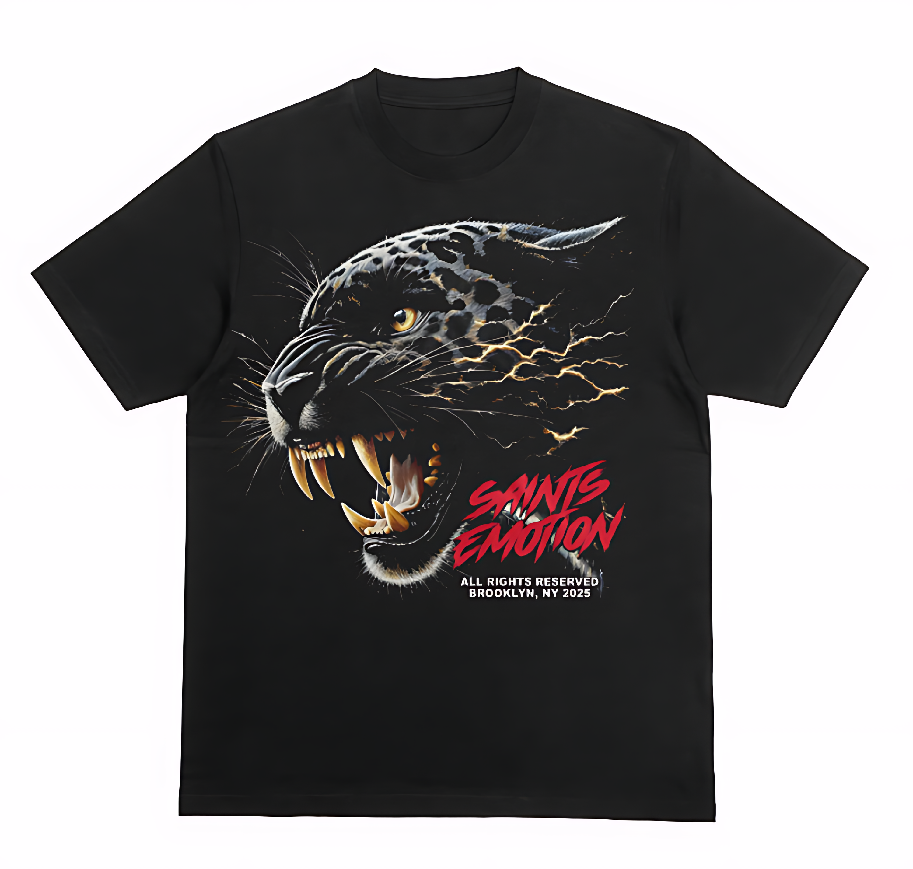 Saints Emotion Panther Graphic Tee – Fierce Black Leopard Streetwear T-Shirt