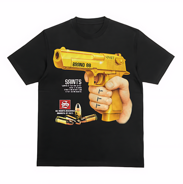 Saints Brand 88 Golden Gun Graphic Tee – Streetwear Black T-Shirt