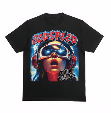 Godspeed Cyberpunk Girl Graphic Tee – Emotion Over Life Streetwear Black Oversized T-Shirt