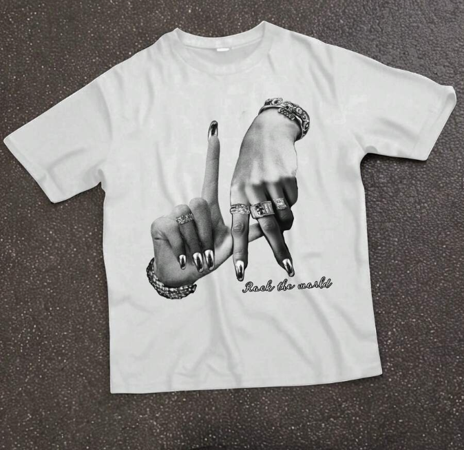 Women's Casual Simple LA Hand Gesture Print Loose Crew Neck Short Sleeve T-Shirt Suitable For Autumn And  Summer