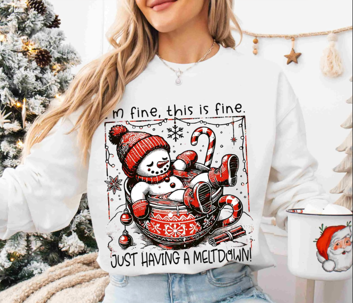 Funny Snowman Christmas Sweatshirt – “I’m Fine, This is Fine, Just Having a Meltdown” Holiday Pullover