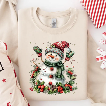 Cute Snowman Christmas Sweatshirt – Festive Holiday Pullover with Winter Hat, Scarf & Mittens Design