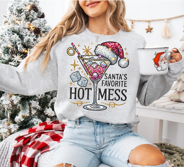Funny Christmas Sweatshirt – “Santa’s Favorite Hot Mess” Holiday Pullover for Women & Men and Family