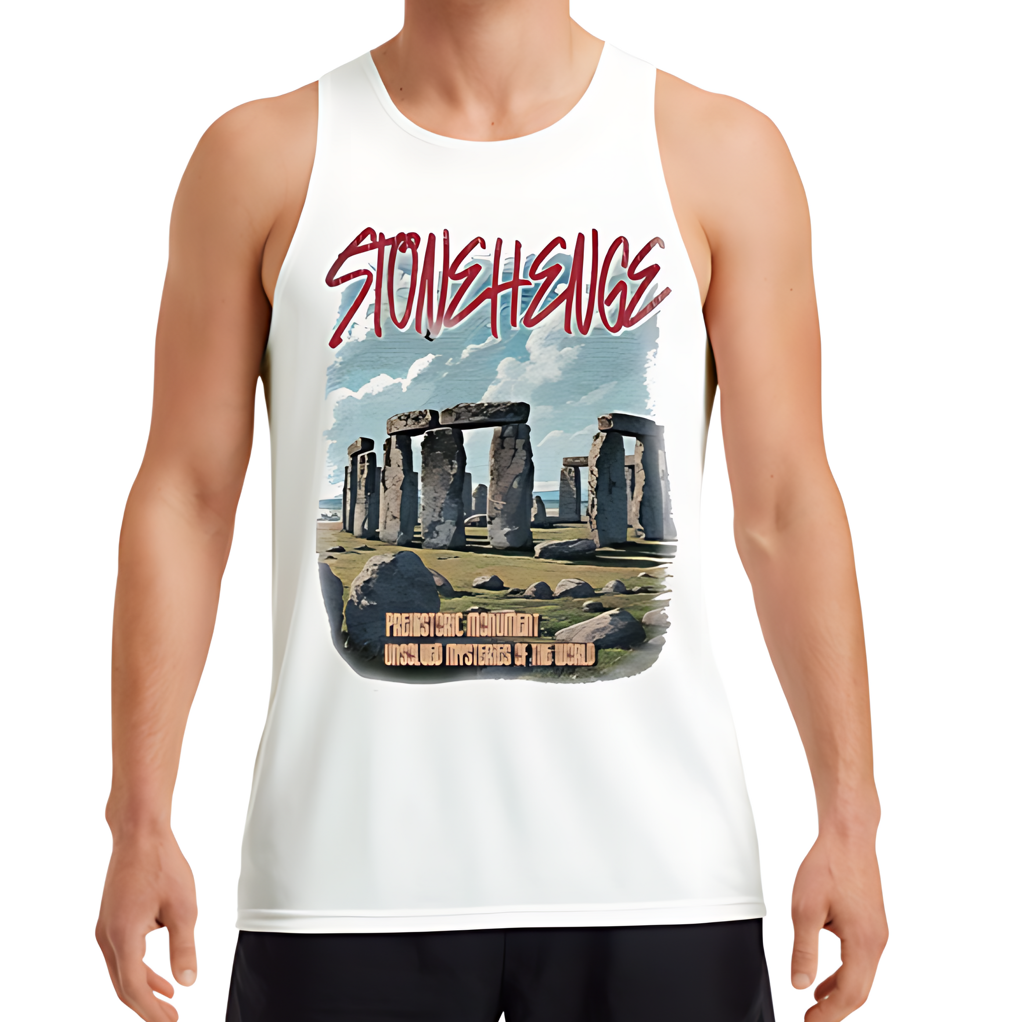 Men's Letter & Landscape Print Crew Neck Sleeveless Tank Top, Summer