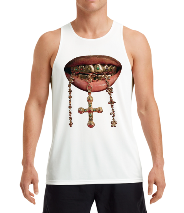 Noixe Men's Mouth & Teeth Print Crew Neck Sleeveless Tank Top, Summer, Christian Clothes
