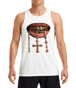 Noixe Men's Mouth & Teeth Print Crew Neck Sleeveless Tank Top, Summer, Christian Clothes