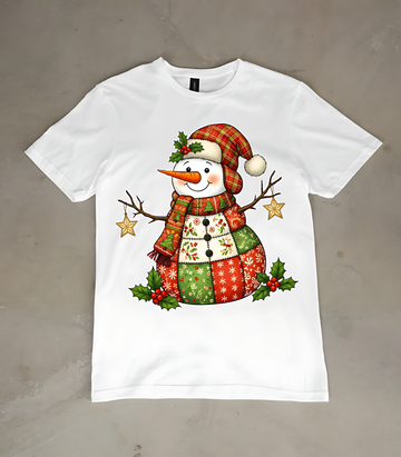 Patchwork Snowman Christmas T-Shirt Cute Holiday Winter Graphic Tee