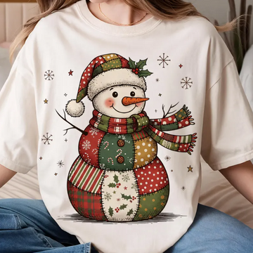 Patchwork Snowman Christmas T-Shirt – Cute Holiday Winter Graphic Tee