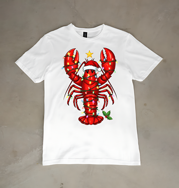 Christmas Lobster T-Shirt – Funny Holiday Lights Santa Hat Graphic Tee
