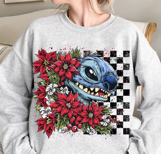 Christmas Floral Cartoon Sweatshirt – Festive Graphic Holiday Pullover