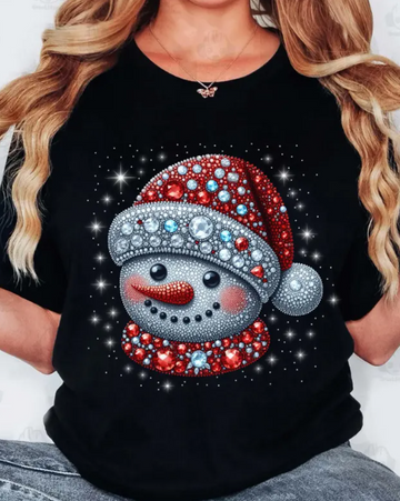 Rhinestone Snowman Christmas T-Shirt – Sparkly Holiday Winter Bling Tee