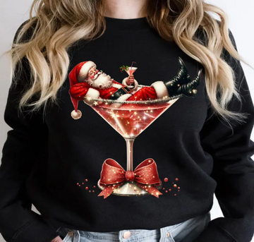 Santa Claus in Martini Glass Christmas Sweatshirt – Festive Holiday Pullover