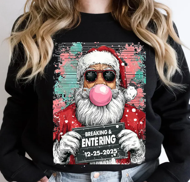 Funny Santa “Breaking & Entering” Christmas Sweatshirt – Cool Holiday Pullover