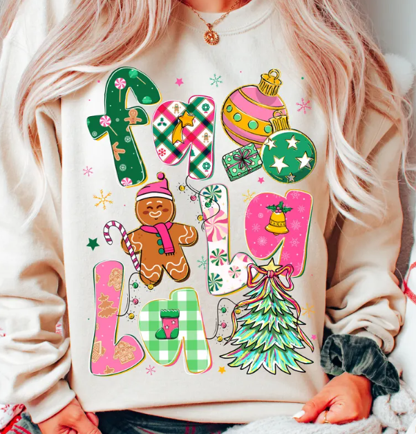 “Fa La La” Colorful Christmas Sweatshirt – Festive Holiday Pullover for Women and Men