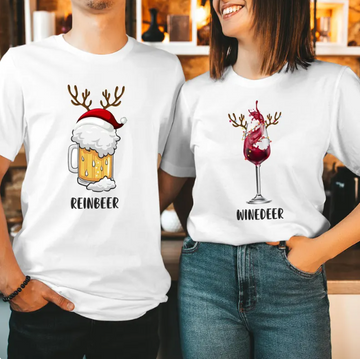 Reinbeer & Winedeer Christmas Couple T-Shirts – Funny Matching Holiday Outfits