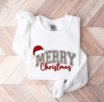 “Merry Christmas” Leopard Print Sweatshirt – Festive Holiday Pullover for Women and Men