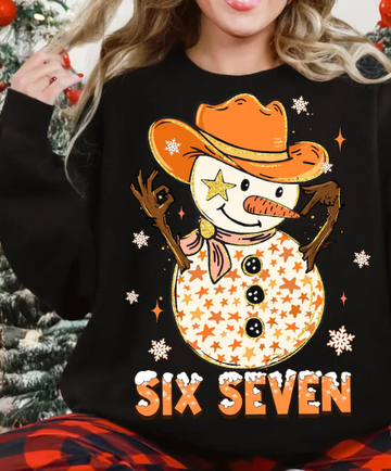 “Six Seven” Cowboy Snowman Christmas Sweatshirt – Fun Holiday Pullover for Women