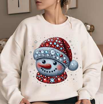 Snowman Rhinestone Christmas Sweatshirt – Sparkly Festive Holiday Pullover