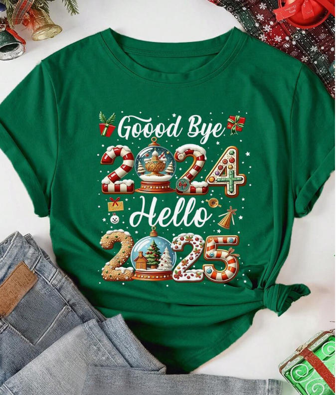 Goodbye 2024 Hello 2025 Christmas T-Shirt – Festive New Year Holiday Tee