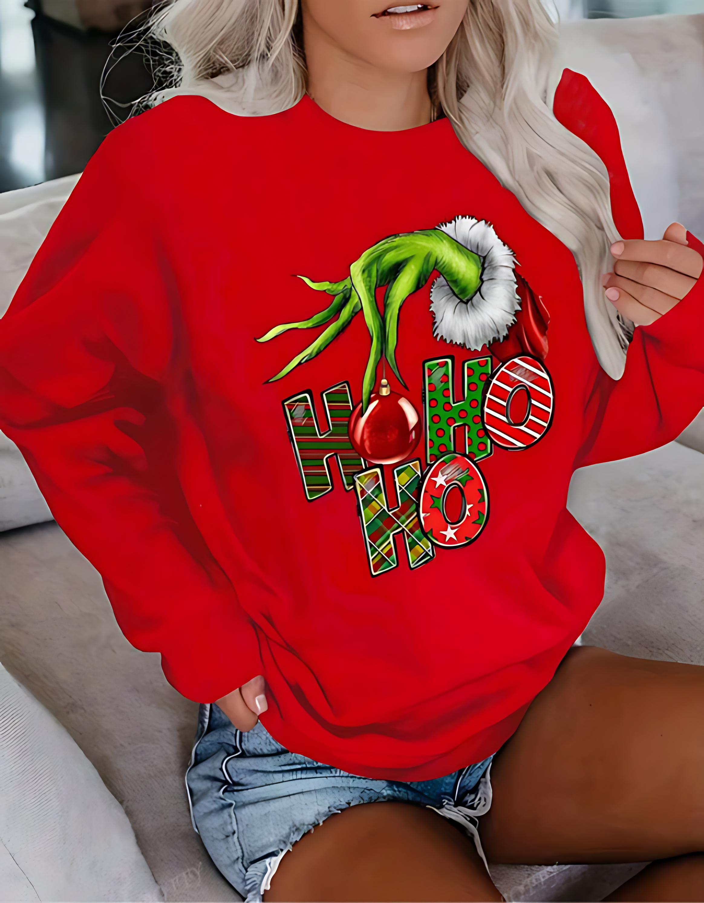 Christmas Funny Graphic Slogan Print Drop Shoulder Crew Neck Long Sleeve Casual Sweatshirt,Long Sleeve Tops