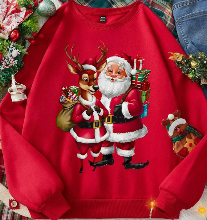 Santa and Reindeer Christmas Sweatshirt – Festive Holiday Pullover for Cozy Winter Days
