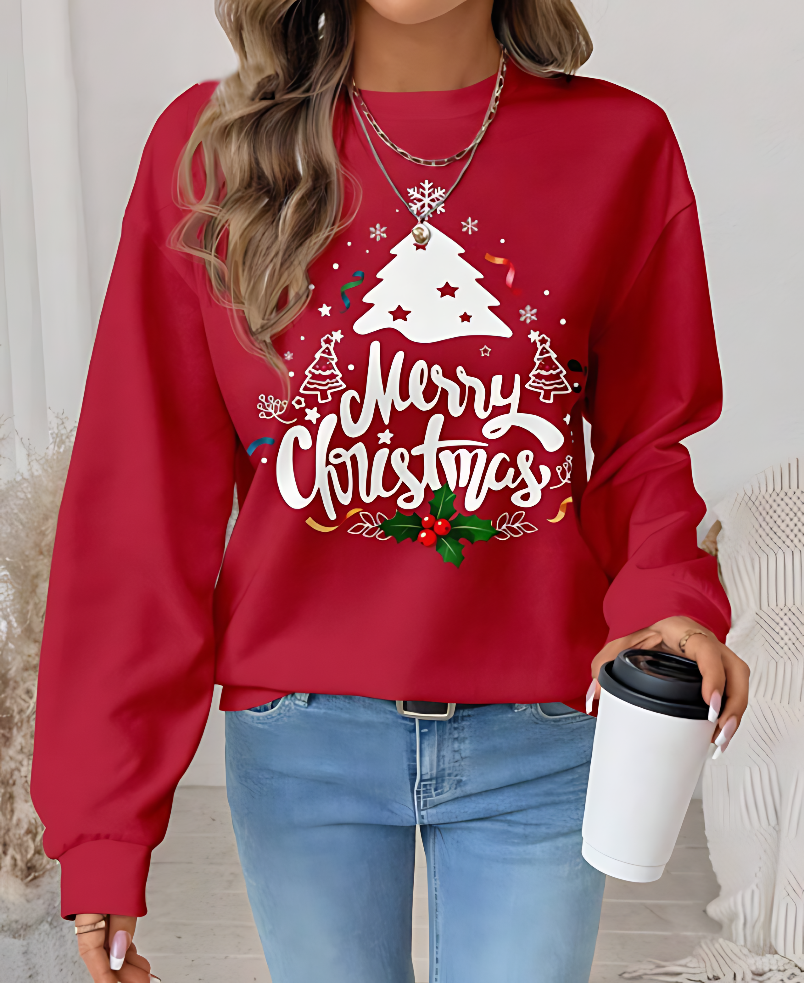 Merry Christmas Red Sweatshirt – Festive Holiday Pullover for Women and Men