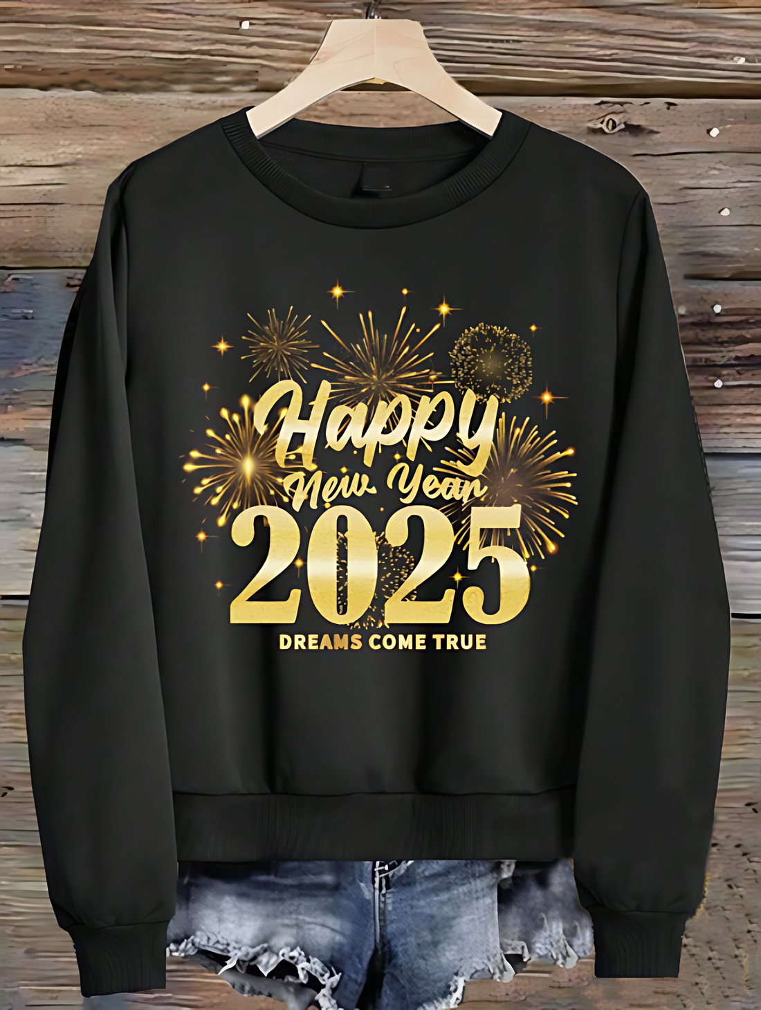Happy New Year 2025 Sweatshirt – Festive Gold Fireworks Pullover