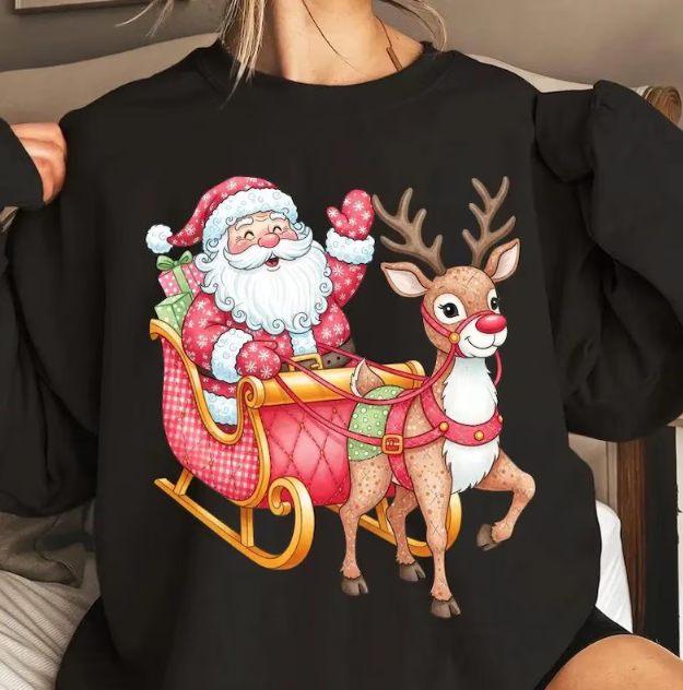 Santa and Reindeer Christmas Sweatshirt – Festive Holiday Pullover for Women and Men