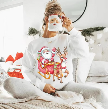 Santa and Reindeer Christmas Sweatshirt – Festive Holiday Pullover for Women and Men