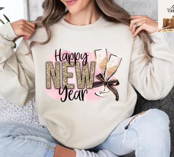 Happy New Year Glitter Champagne Sweatshirt – Festive Sparkle Pullover for Women and Men