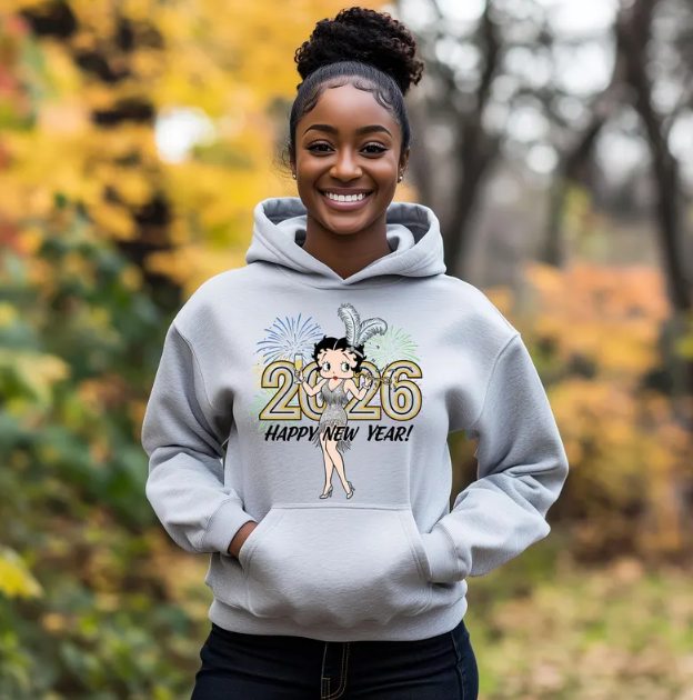 2026 Happy New Year Hoodie – Festive Fireworks Pullover for Women and Men