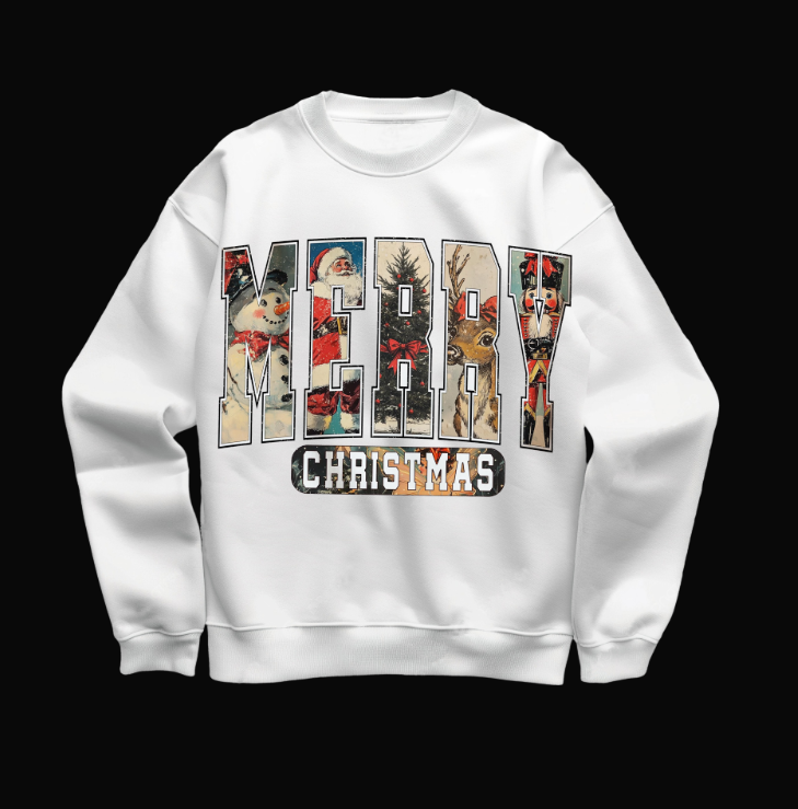 Merry Christmas Sweatshirt – Vintage Holiday Graphic Pullover for Women & Men & Kid