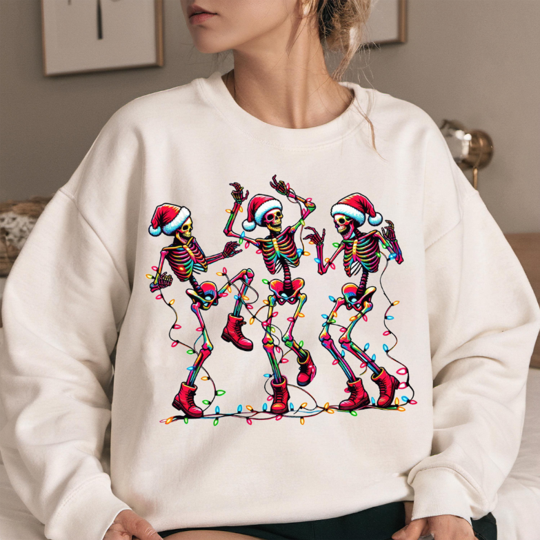 “Dancing Skeletons” Christmas Sweatshirt – Funny Holiday Pullover for Women and Men